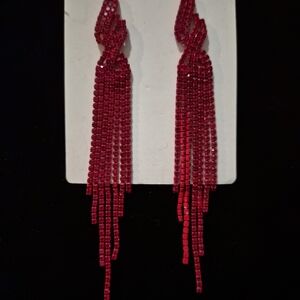Glamorous Red Crystal Tassel Earrings